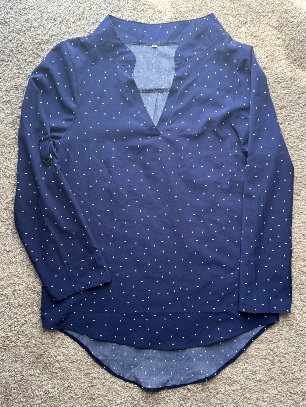 Navy Polka Dot Roll Tab Sleeve Blouse Small